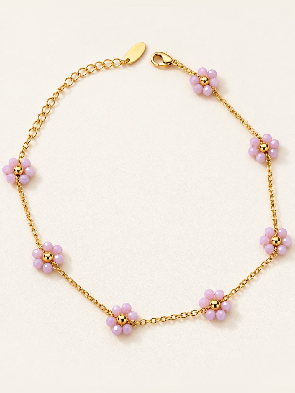 Crystal Flower 14k Gold Plated Anklet - Water Resistant Summer Jewelry